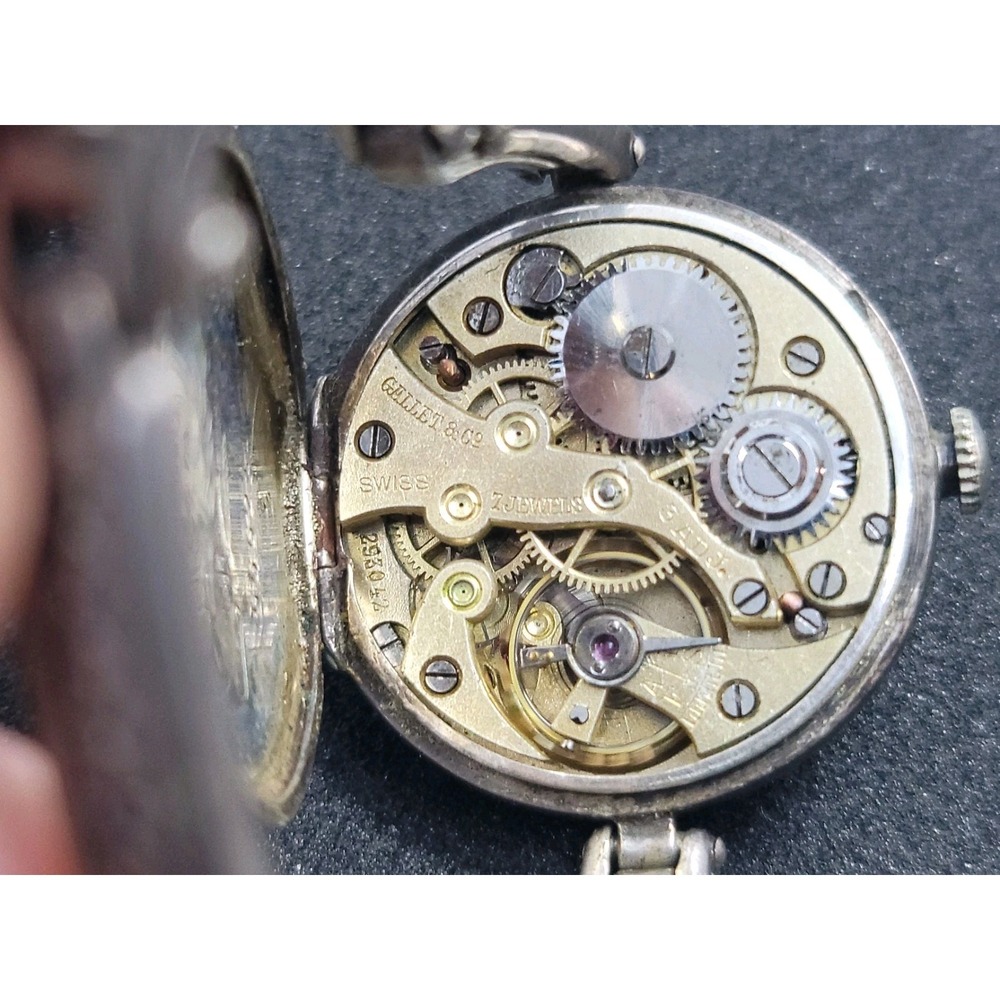 Vintage Lady Racine .935 Hallmarked Silver Womens 7j Gallet Watch Working - Picture 8 of 9